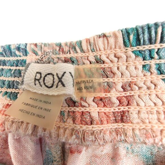 NEW Roxy Olivia Wide Leg Wrap Waist Slit Leg Flyaway Pant Tan Hawaiian Floral XS - Picture 2 of 8